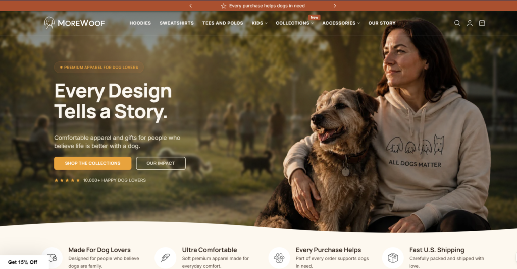 branding for a dog lover gifts website I created called MoreWoof